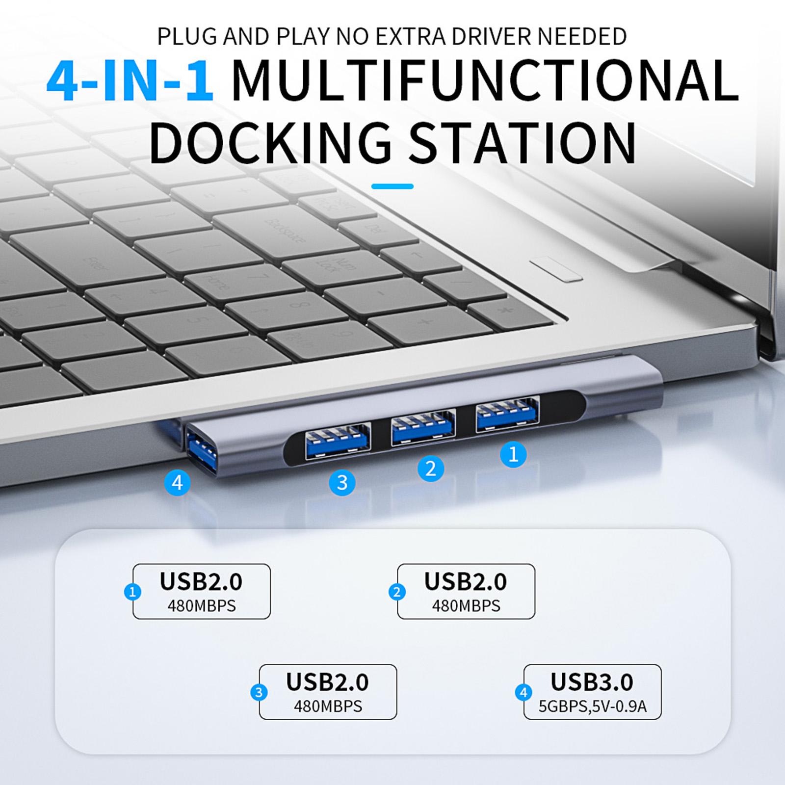 4 in 1 USB C Hub Plug and Play Alloy USB 3.0 Docking Station for Accessories