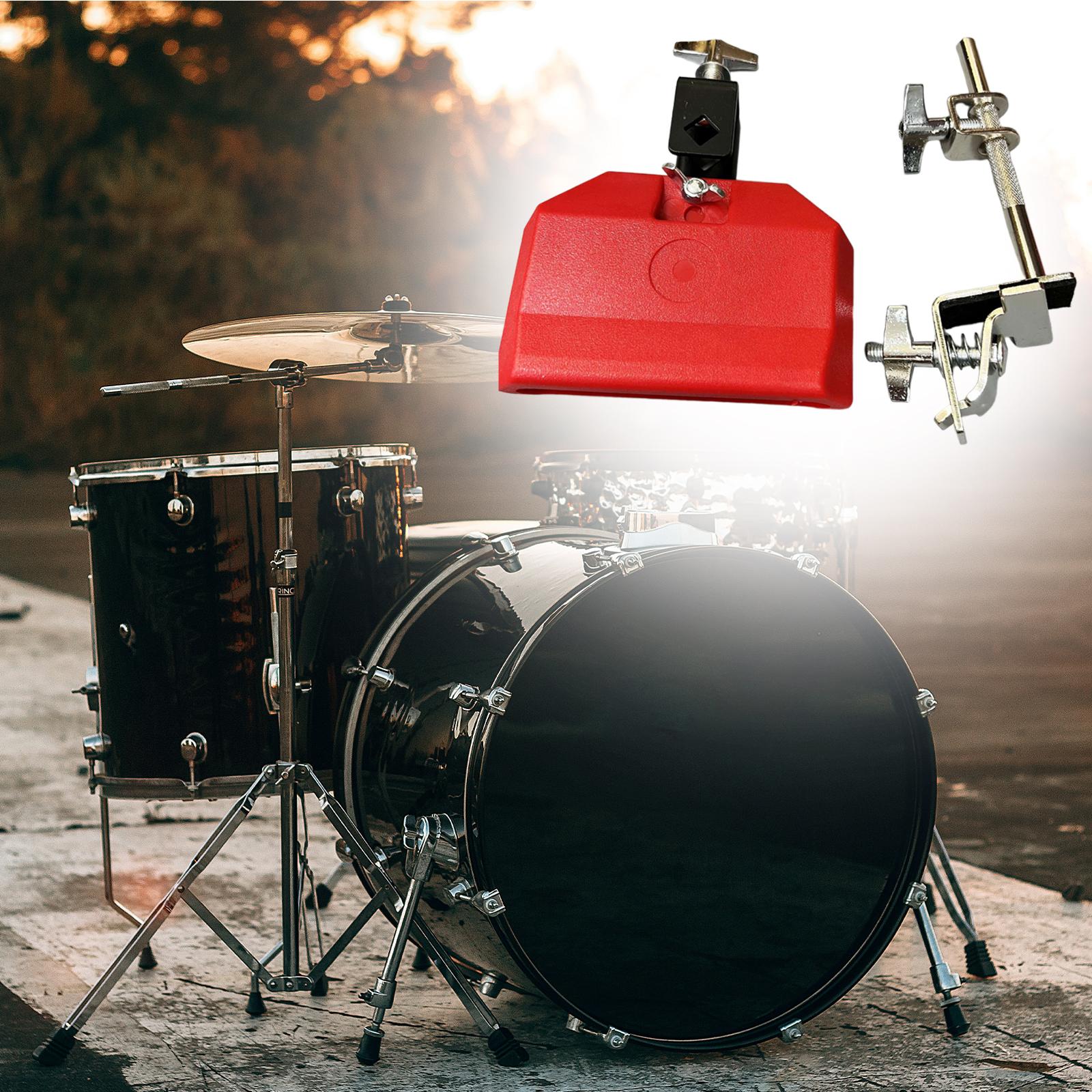 High Pitched Cow Bell with Holder Clamp Percussion for Party Red