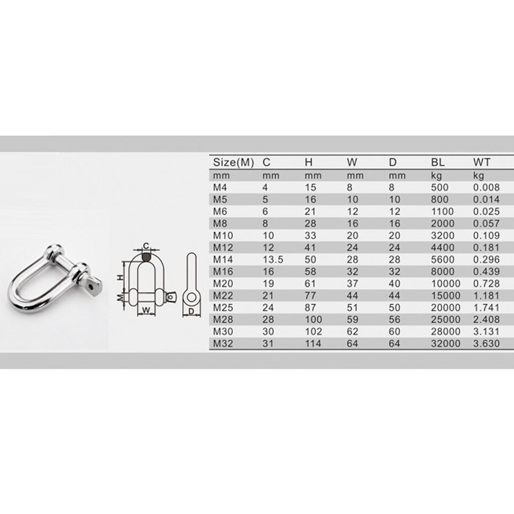 M4-M8 Stainless Steel D Shackle Chain Shakles for Straight Way Heavy Loading