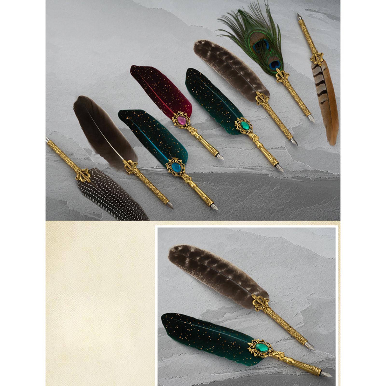 Dip Feather Pen Set Quill Pen for Antique Calligraphy Brown