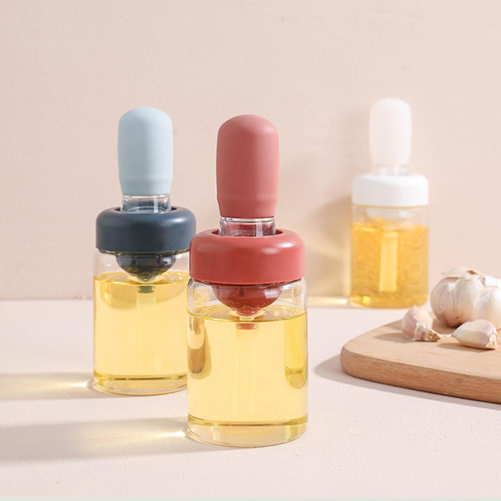 Oil Bottle with Silicone Brush Oil Container for Cooking Baking  White