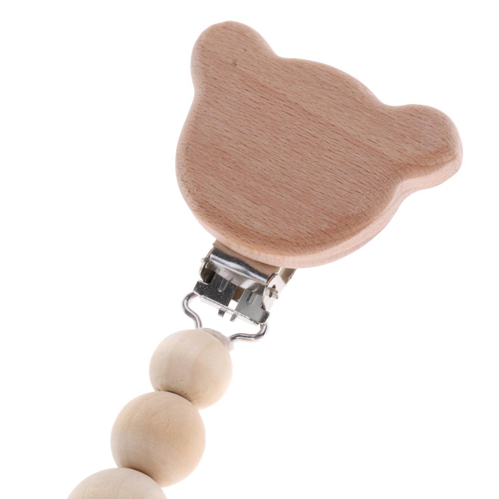 Baby Dummy Holder Pacifier Clips Soother Chains Cartoon Wooden Bead Bear