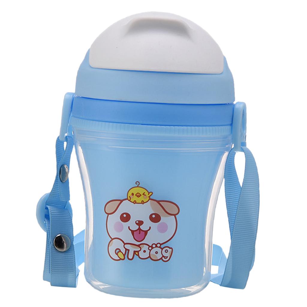 Baby Straw Sippy Cups Drink Bottle Toddler Training 180ML Blue with Strap