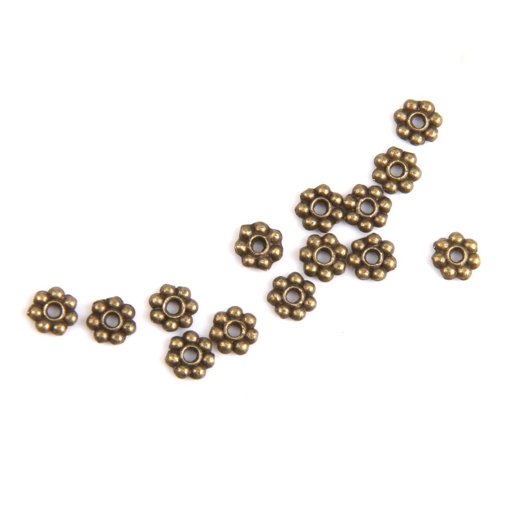 200 Flower/Snowflake/Daisy Rondelle Spacer Beads Charms-Antique Bronze