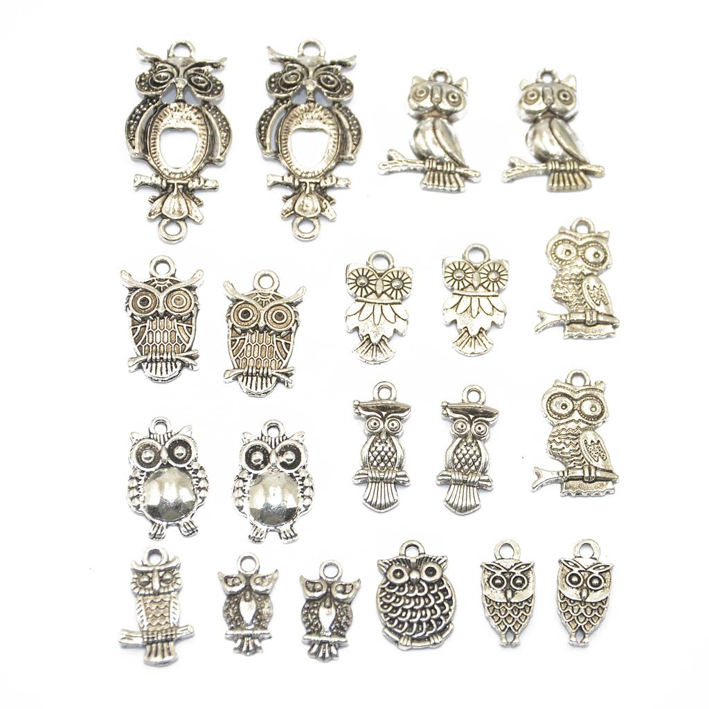 20pcs Mixed Shapes Owl Alloy Pendant Charm Tibet Silver