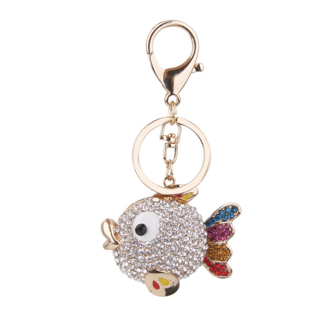 1pc Alloy Rhinestone Cute Fish Shape Pendant Keyring Keychain 