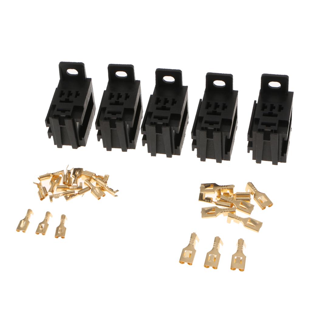 5xSet of 5 Automotive 5Pin Relay Socket Connector & Terminals 40Amp 12V
