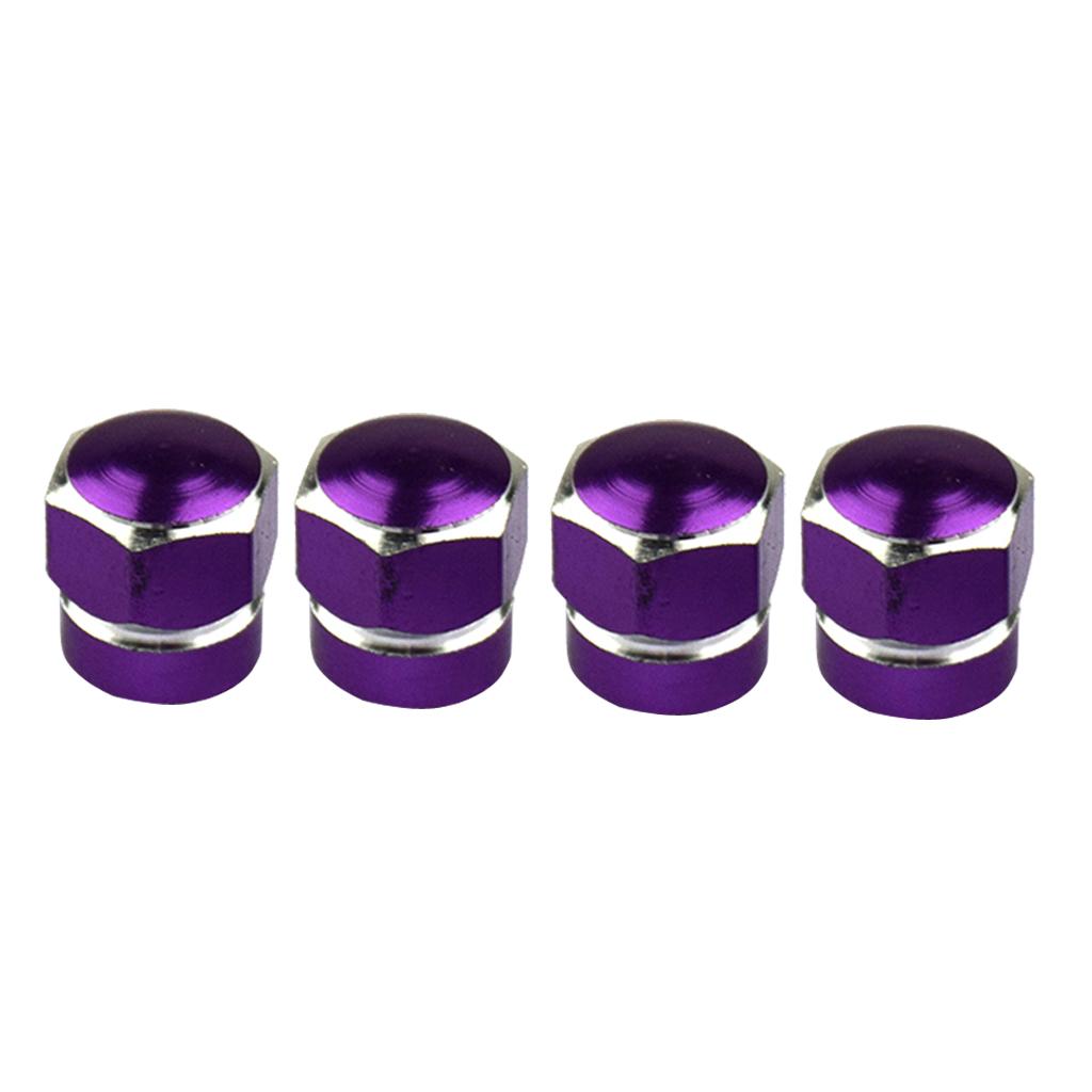 ALUMINUM REPLACEMENT HEXAGON WHEEL TIRE RIM VALVE STEM CAPS Purple