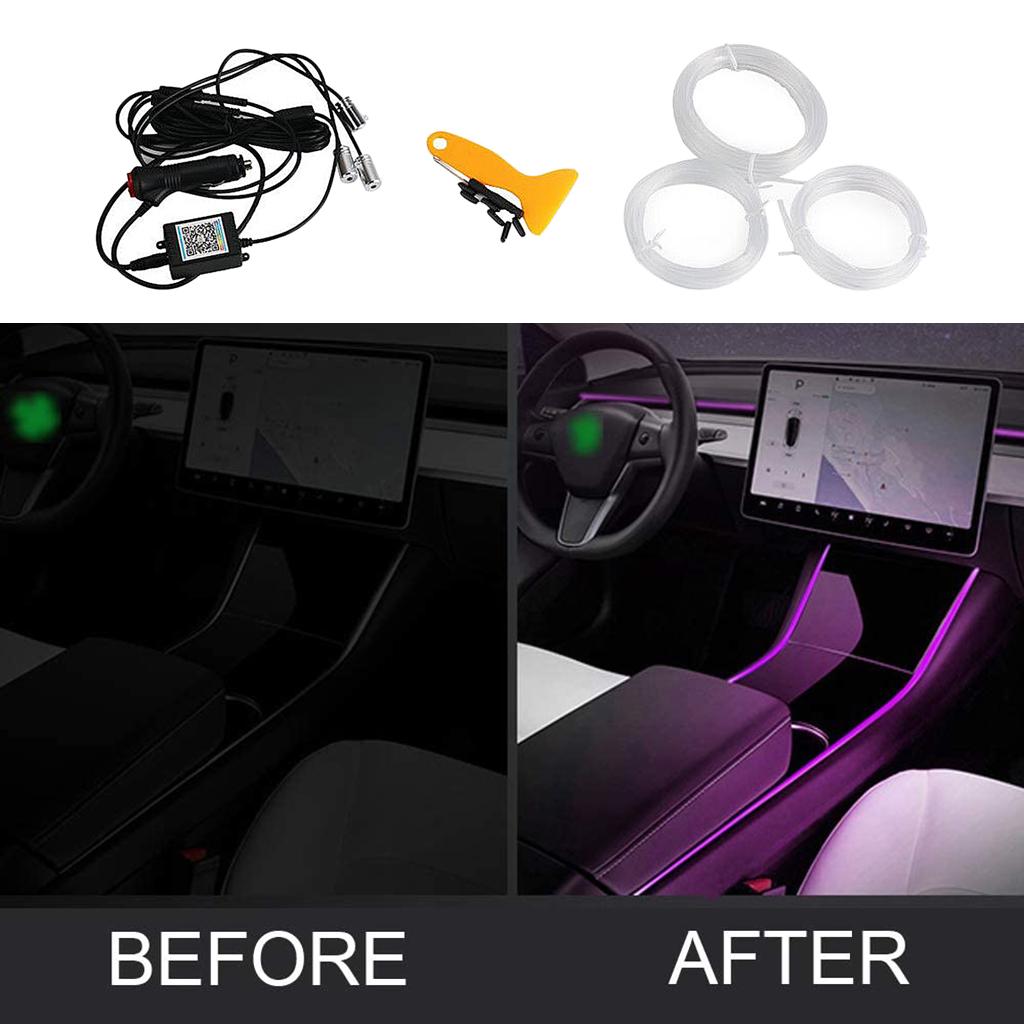 Car Interior Strip Light RGB Atmosphere Lighting Wireless Bluetooth 3Head