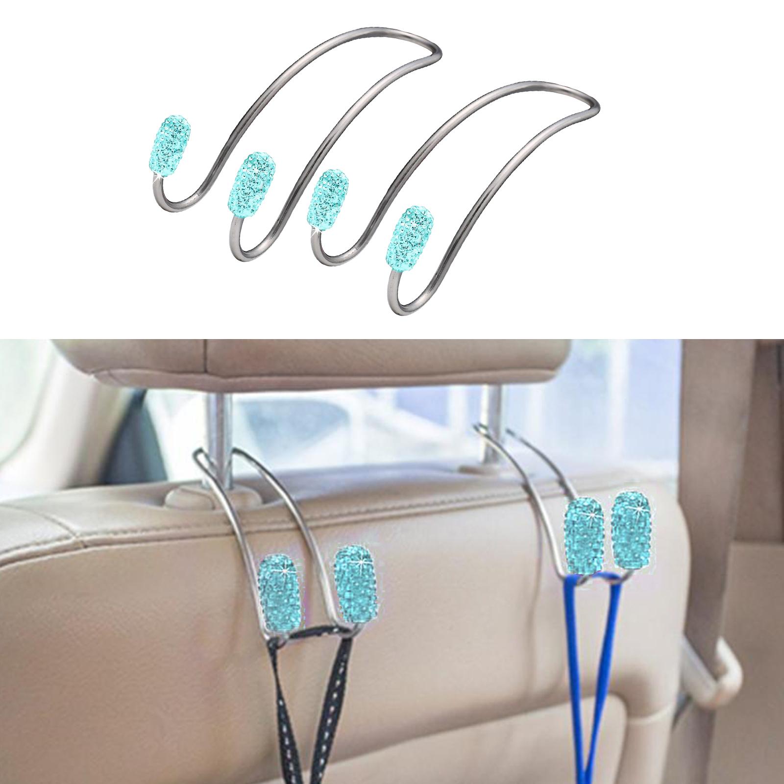 2Pcs Car Head Rest Hanger Hooks Grocery Purse Bags Organizer Blue