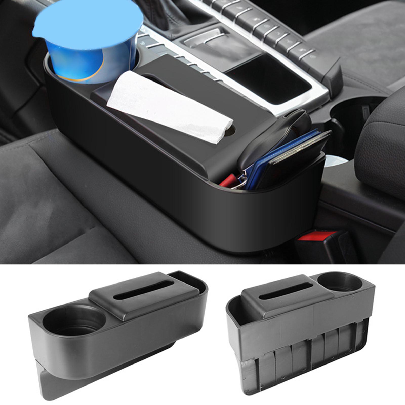 2Pcs Car Seat Gap Filler Side Pocket Organizer Coins Keys Cup Holder Black
