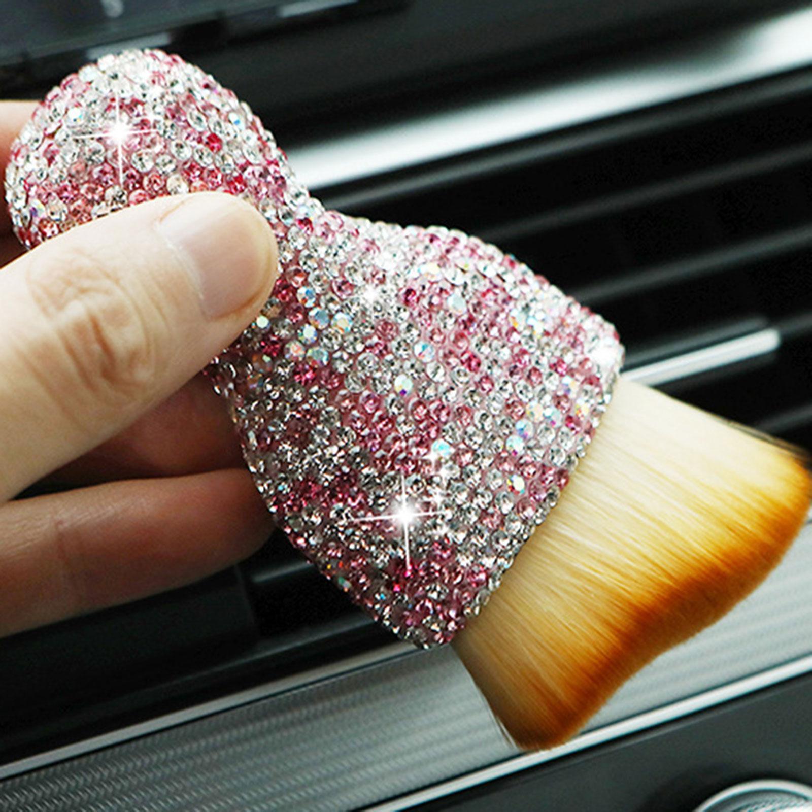 Auto Cleaning Brushes Duster Rhinestone Handle Dusting Tool for Wheel Pink