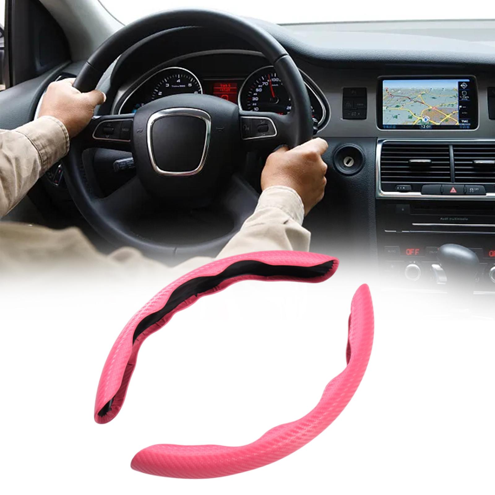 Carbon Fiber Steering Wheel Cover Universal Fit 38cm Stable Pink