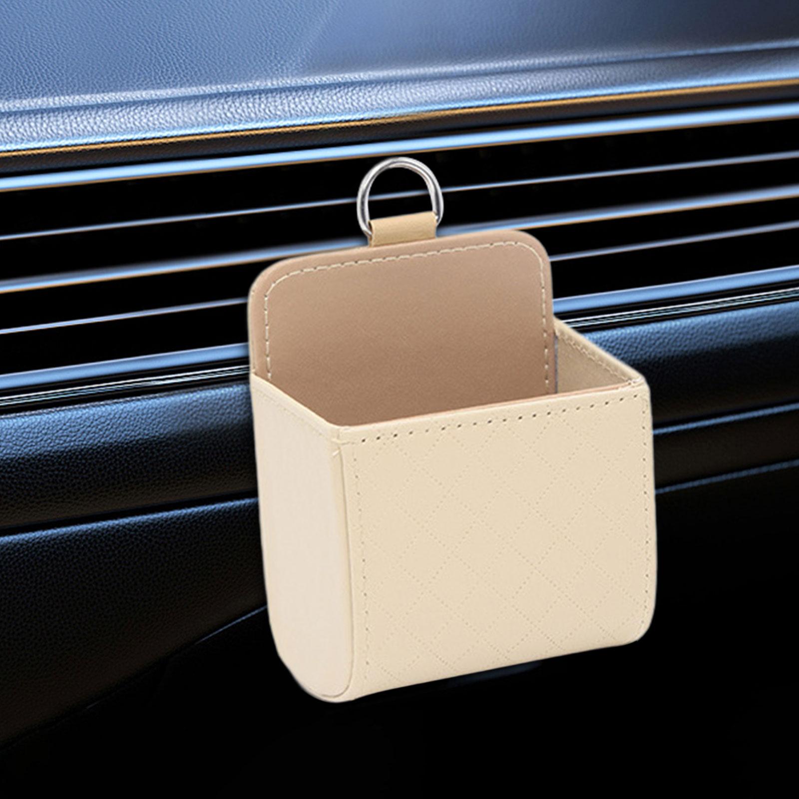 Car Air Vent Bag Organizer Durable Air Vent Holder Bag for Phones Bills Beige