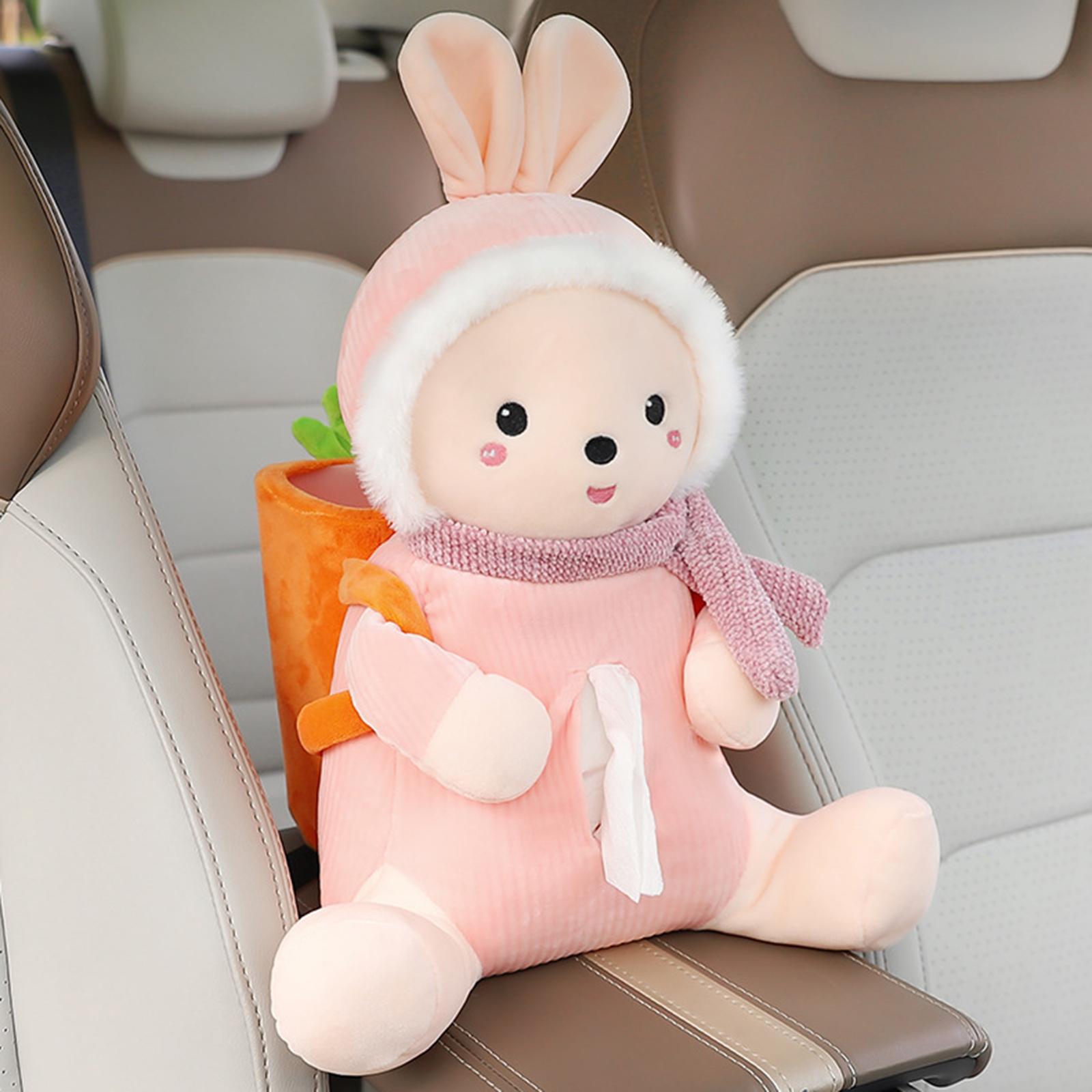 Car Cartoon Tissue Box Holder with Car Garbage Can Cute Plush Tissue Holder rabbit
