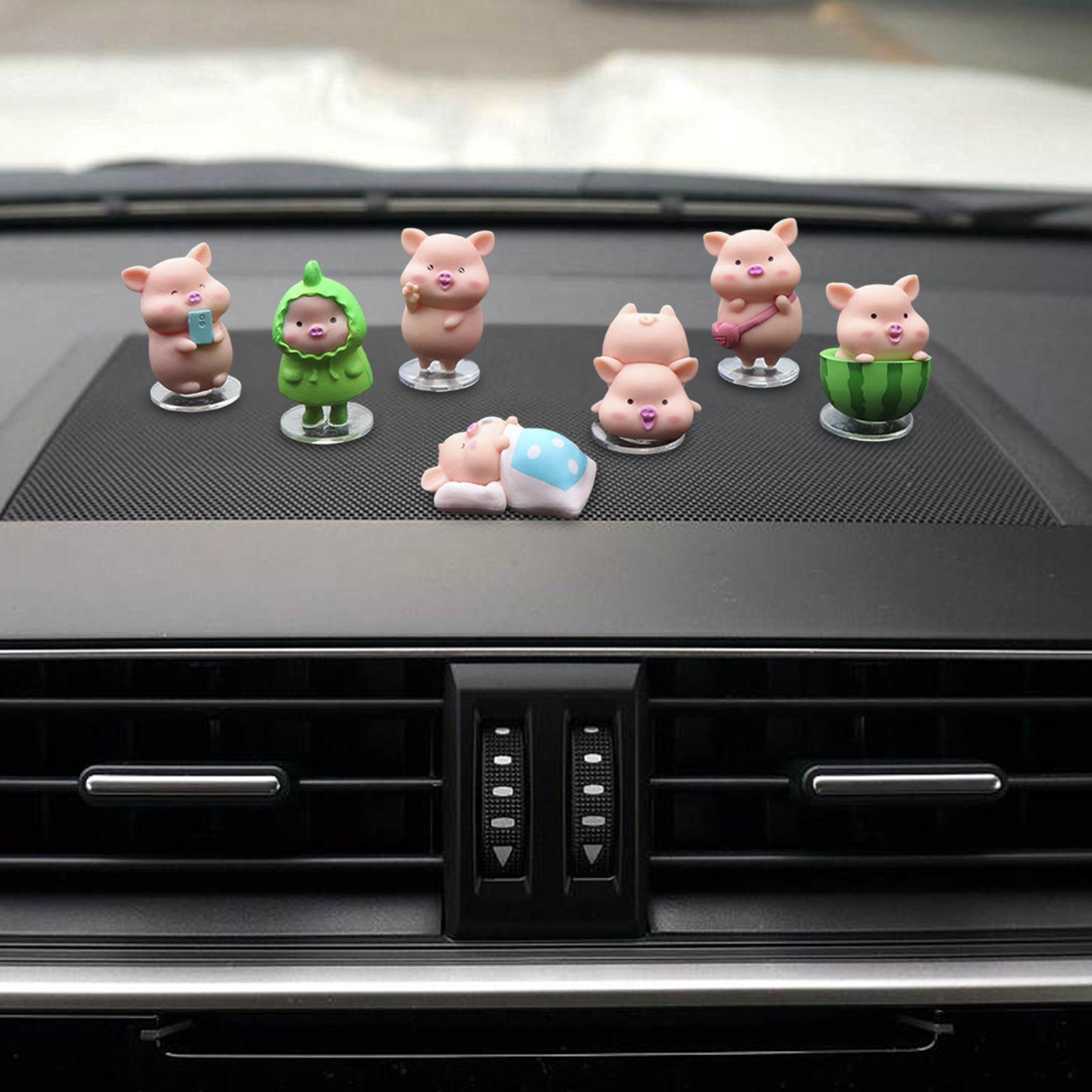 7Pcs Pig Figurines Car Dashboard Decoration for Bedroom Desktop Cabinet without Mat