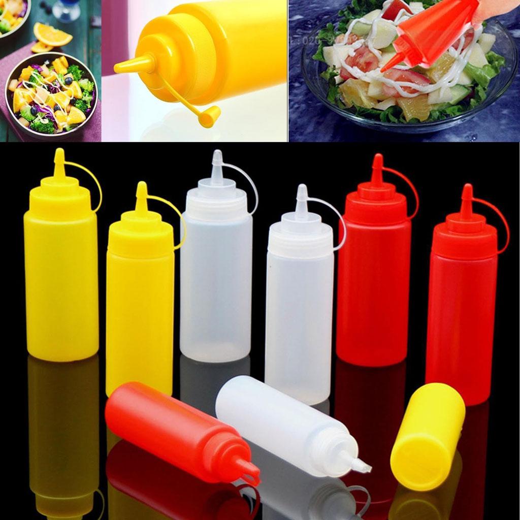 Plastic Squeeze Bottle Ketchup Mustard Sauce Vinegar Dispenser Red 360ml