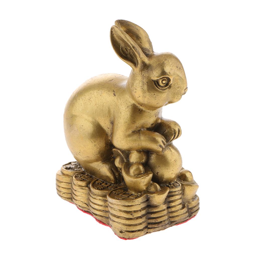 Pure Brass Chinese Twelve Zodiac Animal Figurine Ornament Luck Charm Rabbit