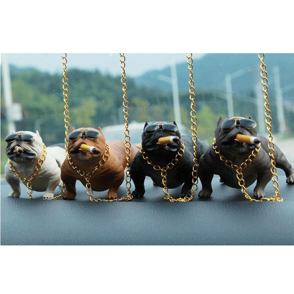  Bully Dog Resin Car Decoration Simulation Ornament with Gold Chain  Brown
