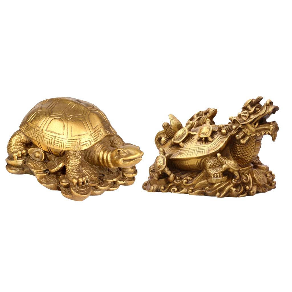 Chinese Fengshui Dragons Tortoise Mascot Figurines Luck Charm Turtle