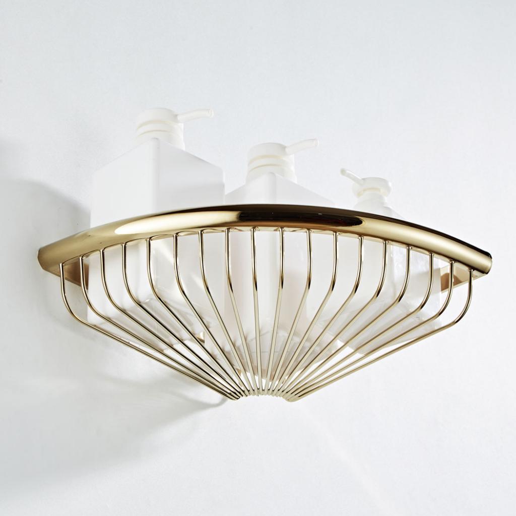 Wall Mount Bathroom Hardware Storge Brass Basket Golden