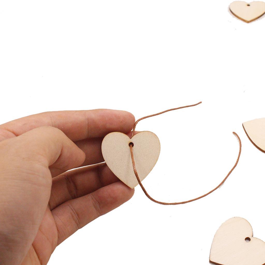 100pcs Unfinished Wooden Heart Slices Cutout  Pendant Wedding Decor