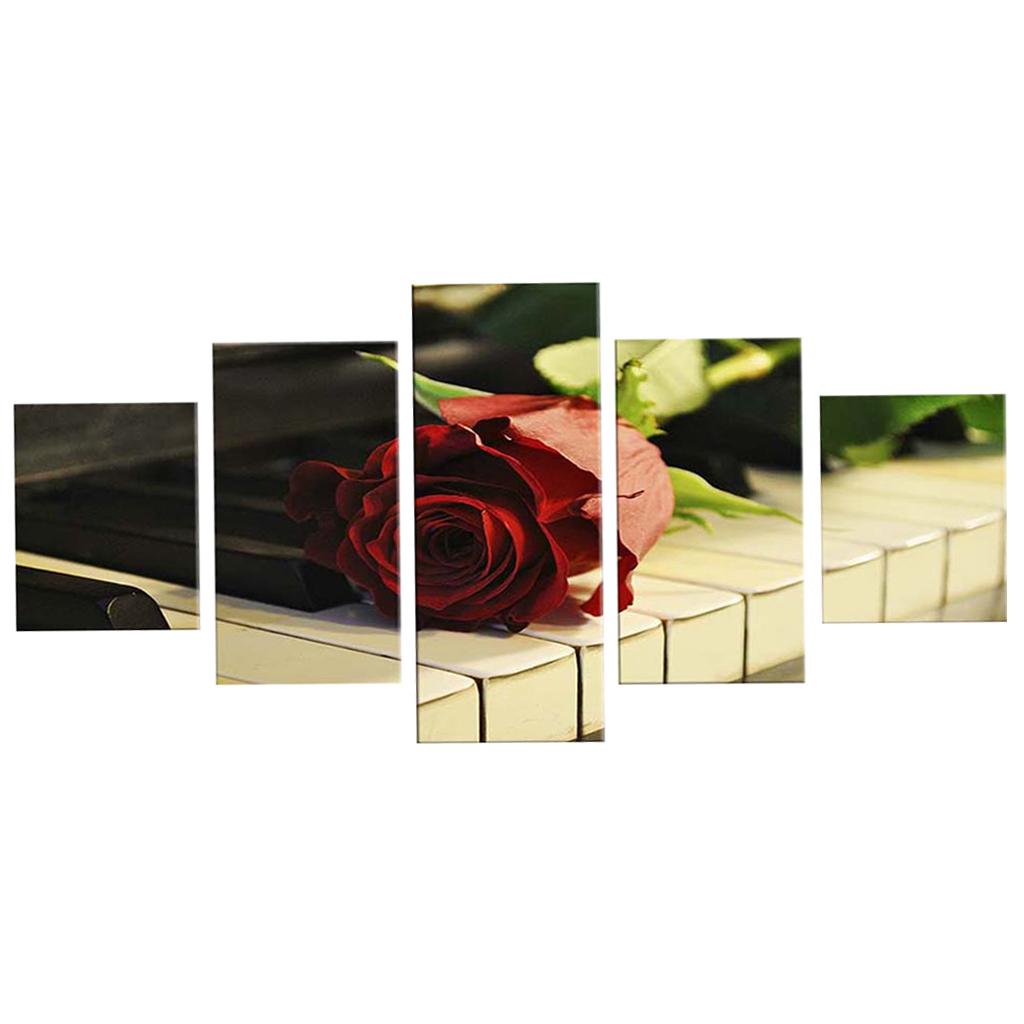 5 Panels HD Modern Abstract Paintings Home Decor Piano Rose