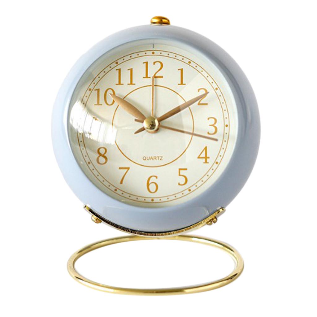 Bedside Silent Analog Alarm Clock with Night Light for Kids Blue