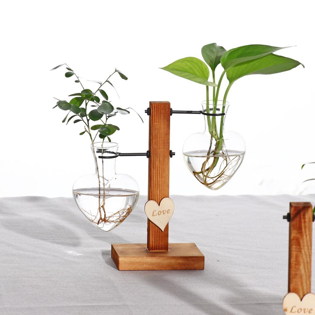 Test Tube Flower Vase Wooden Stand for Hydroponic Plant 2 Vases