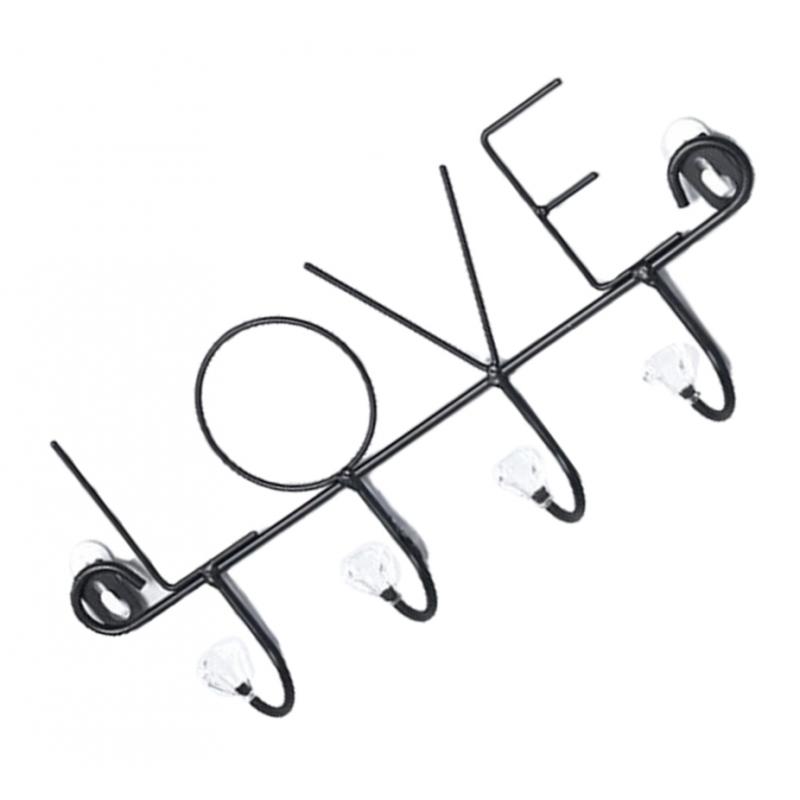 Practical Multi-function Wall Hook Hanger Rack Holder LOVE Black__4 Hooks