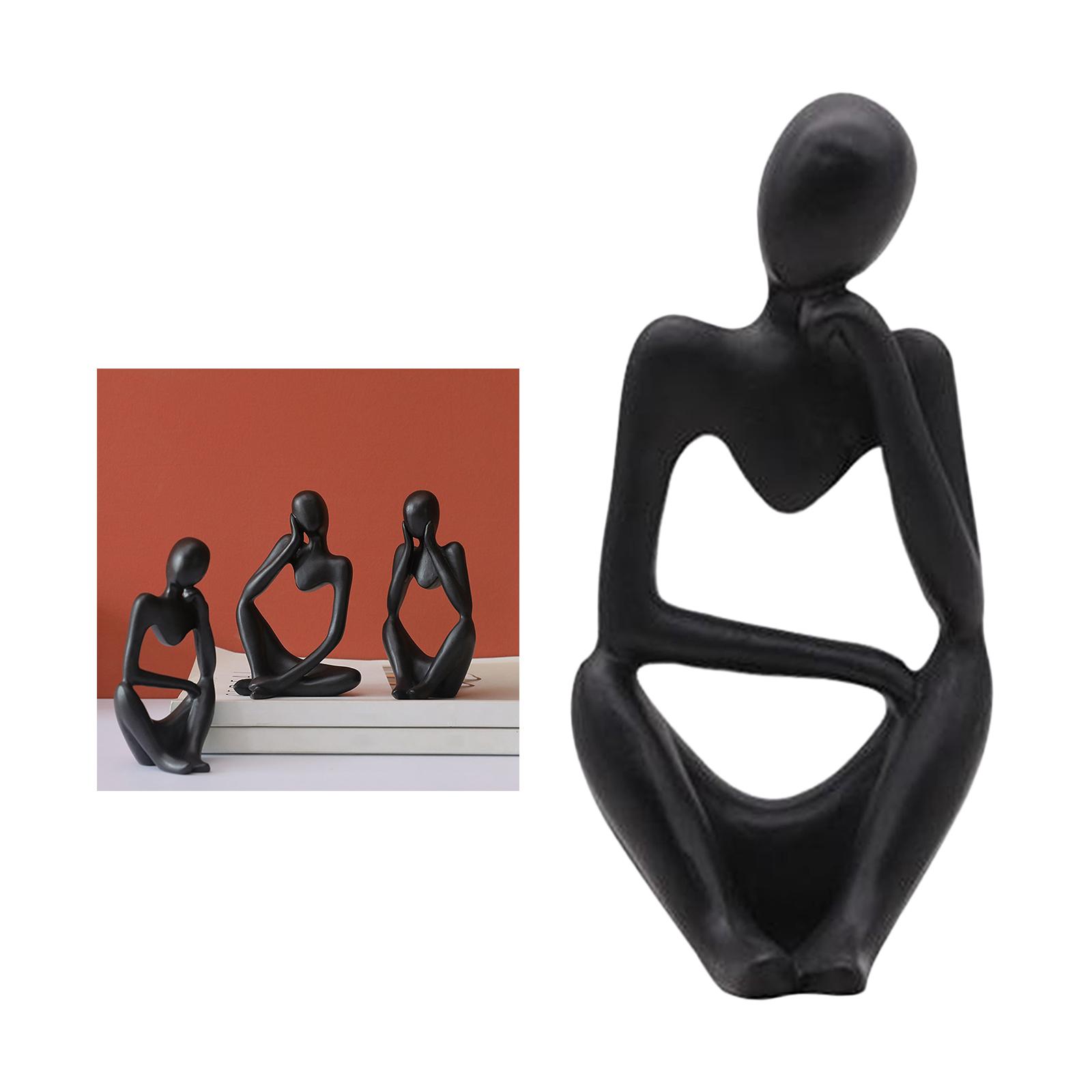 Thinker Sculpture Figurine Home Statues Modern Bookcase Decor Black Right