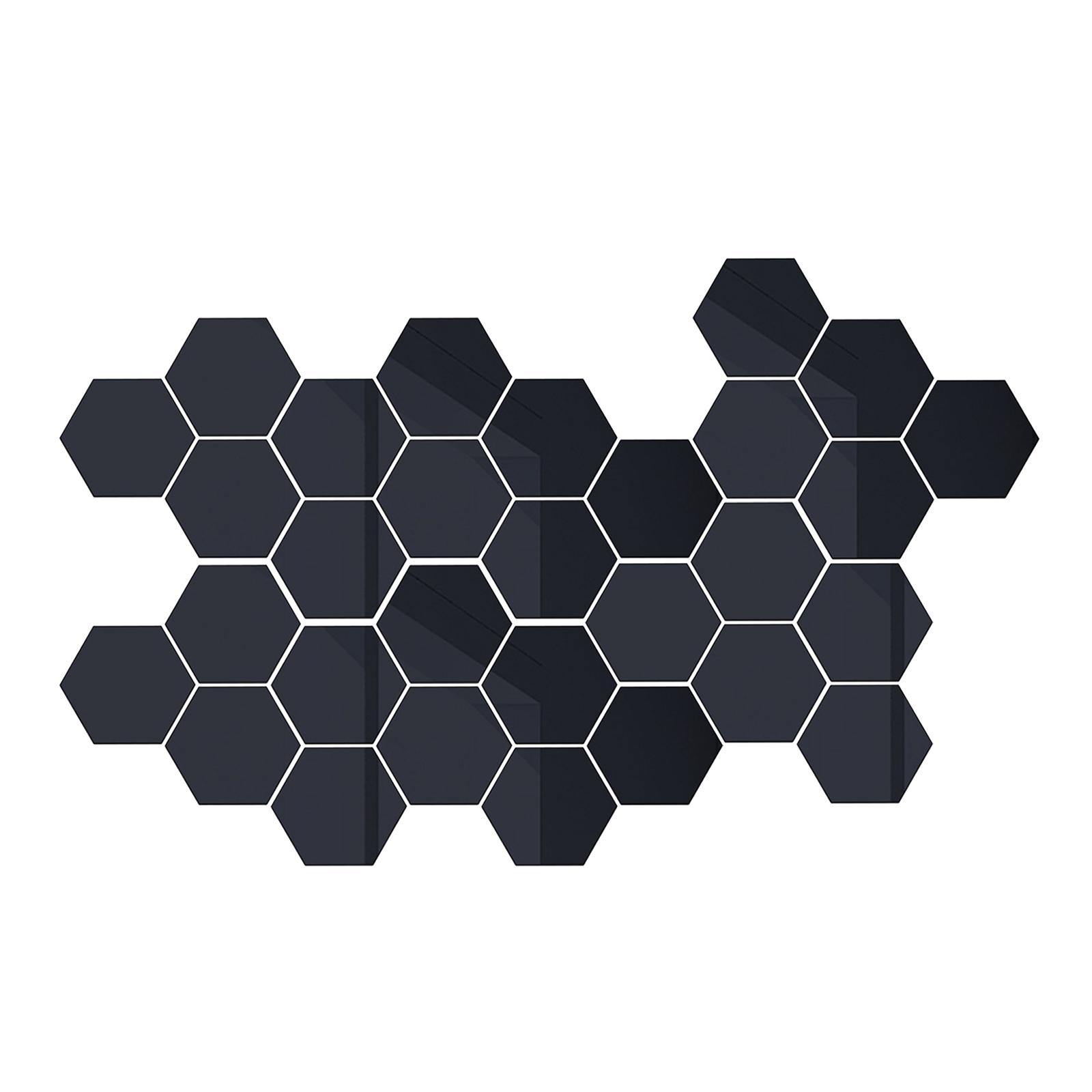 30Pcs  Mirror Hexagon Vinyl Wall Sticker Decal Home Decor Black 80x70x40mm