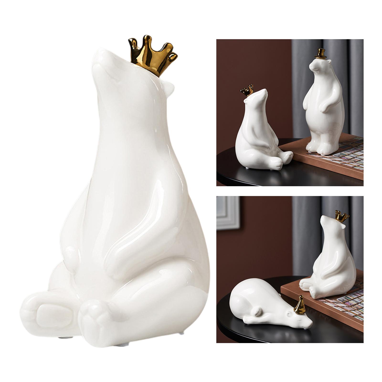 Cute Polar Bear Figurine Sculpture Art Home Tabletop Decor White Sit Bear