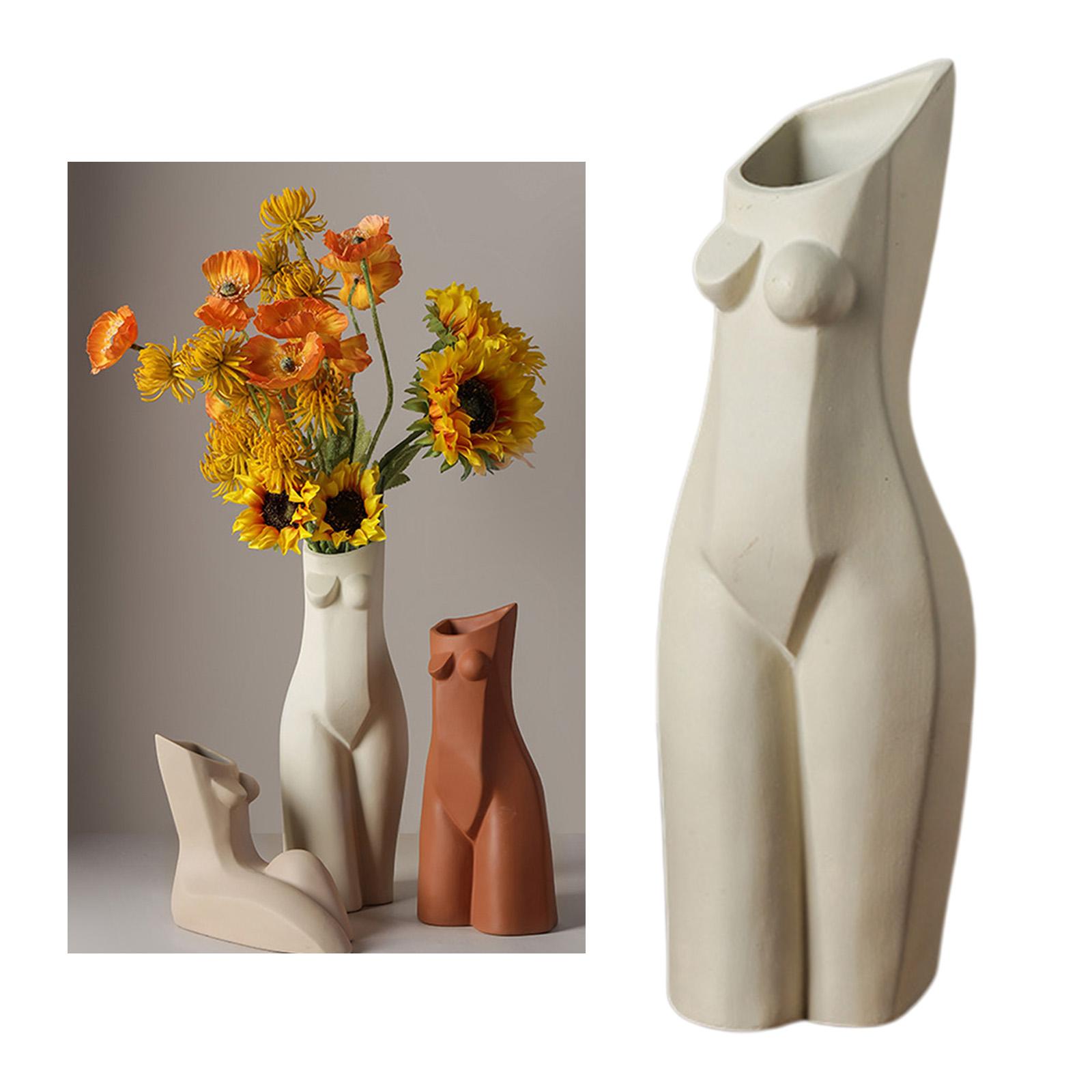 Ceramic Female Body Vase Plants Pot Statues Desk Decor White 9x10x29cm