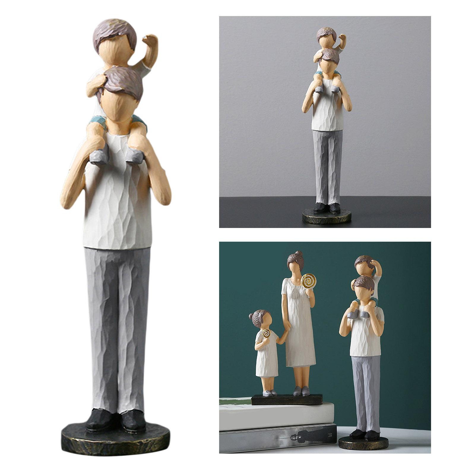 Resin Craft Figurines Family Member Statue Sculptures Dad and Son