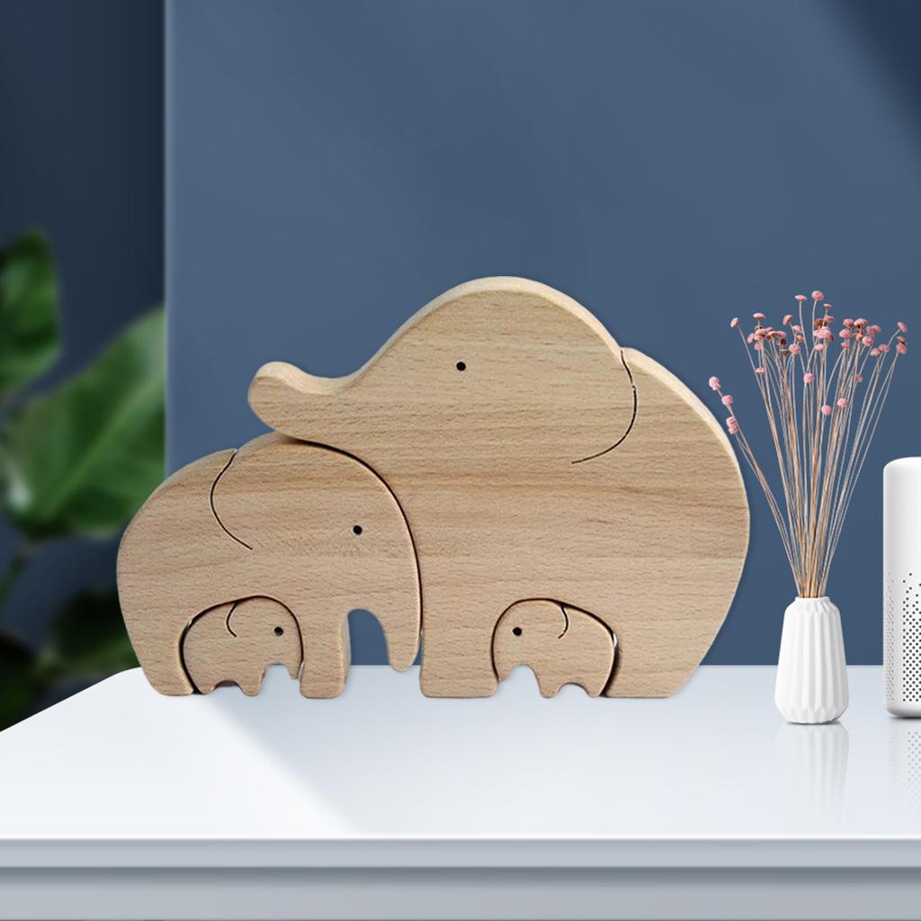 Elephant Statue Exquisite Wooden Sculpture Home Decor 4pcs