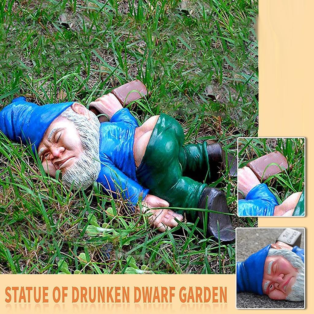 Resin Garden Gnome Lying On Lawn Dwarf Sculpture Tabletop Outdoor Decor