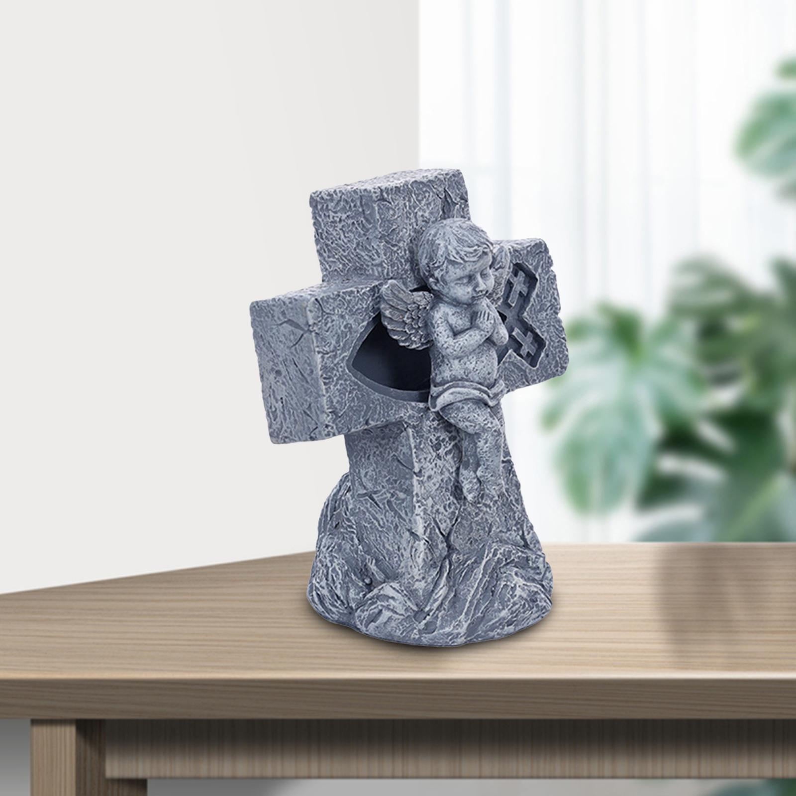 Cross Statues Figurine Art Sculpture Home Accent 9.5x6x11cm Gray