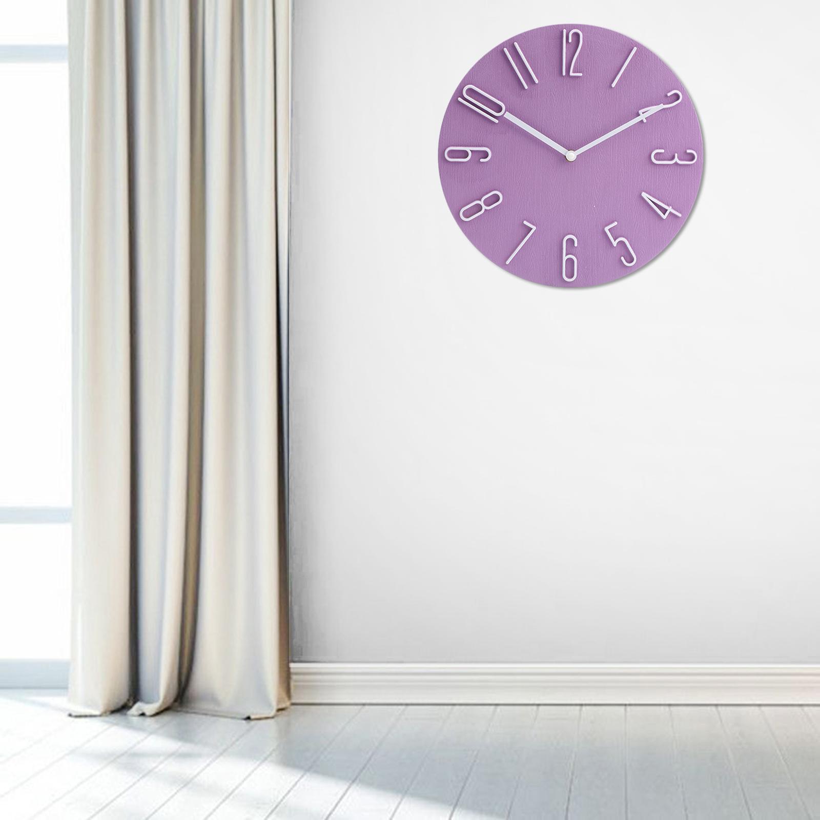 Large 30cm Clock Solid Color Numeral Indoor Office Wall Round Modern Purple