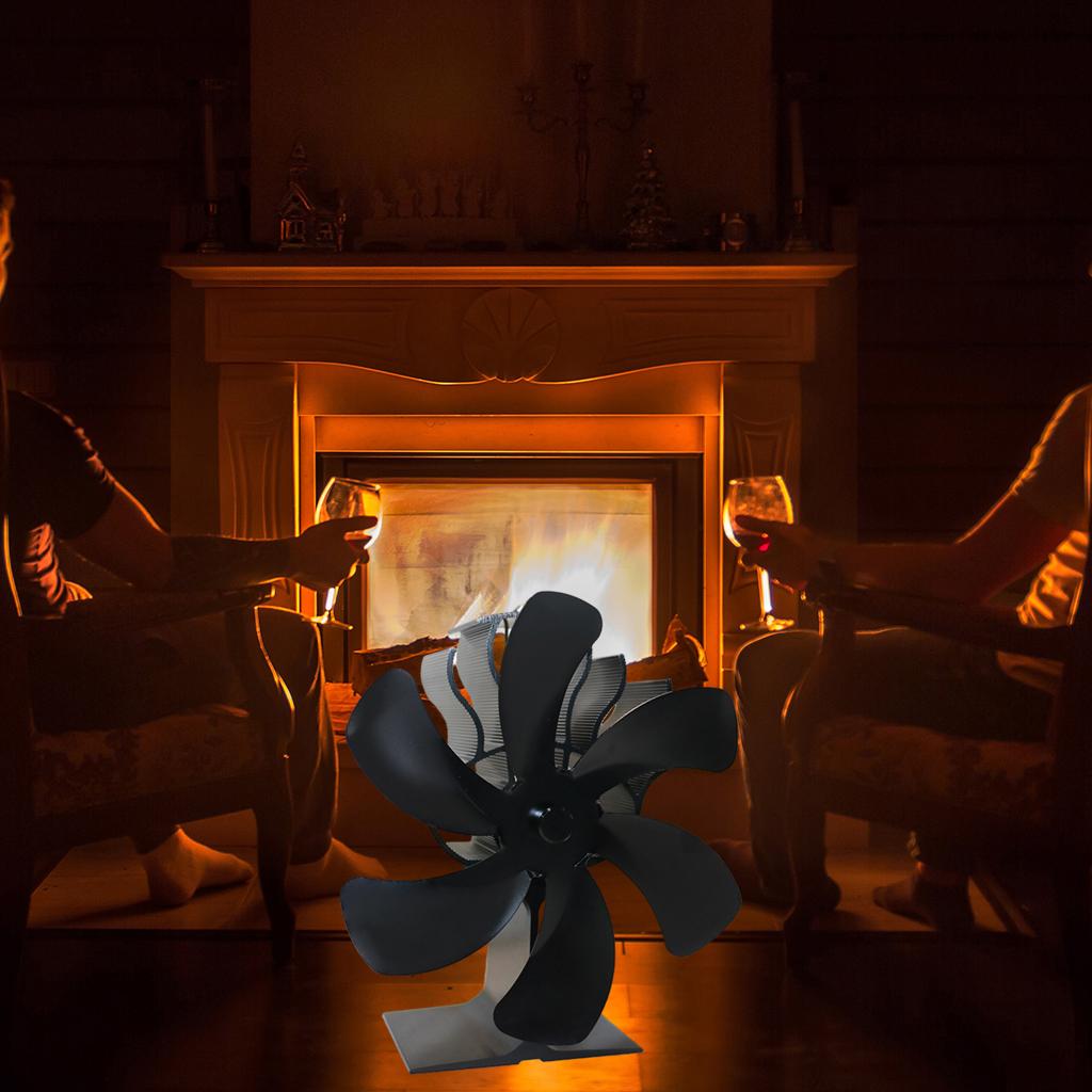 Heat Powered 6 Blade Stove Fan Eco Friendly Fireplace Fan Efficiency Black