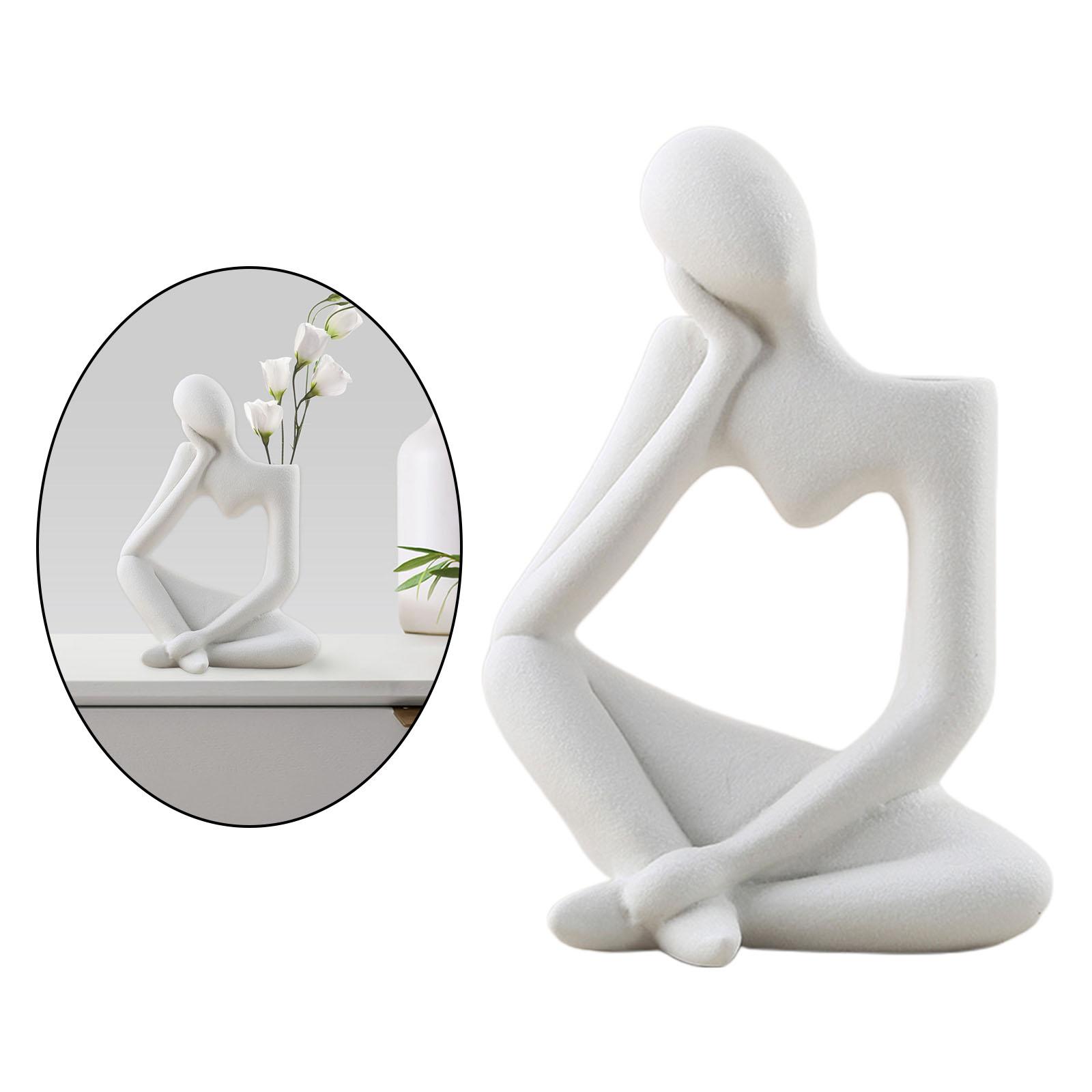 Thinker Sculpture Ceramic Desktop Figurine Vase Home Shelf Statues White