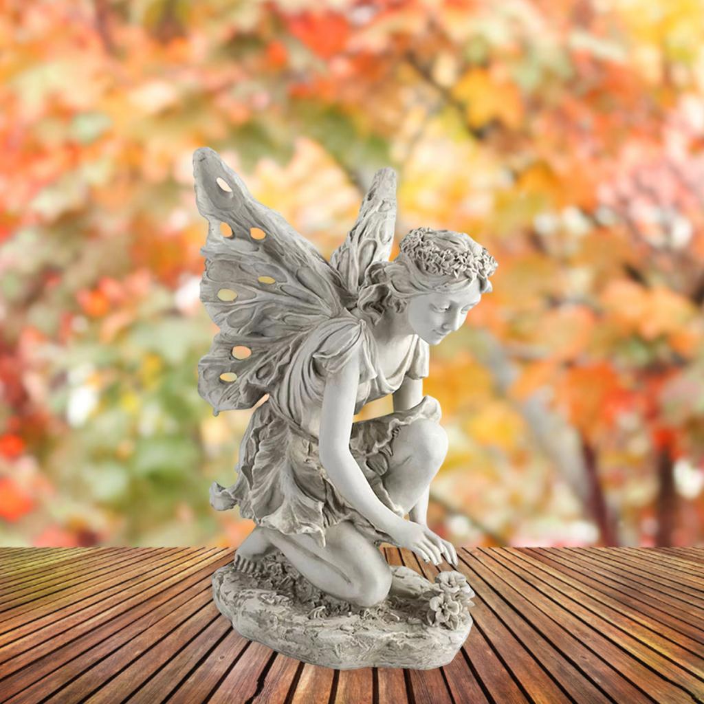 Garden Flower Fairy Statue Girl with Wing Figurine Lawn Balcony Yard Decor