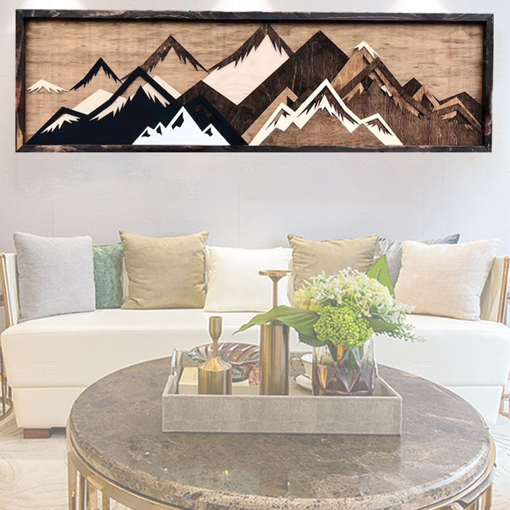 Landscape Wood Wall Art Home Decor Painting Carving Art Mountain and Tree