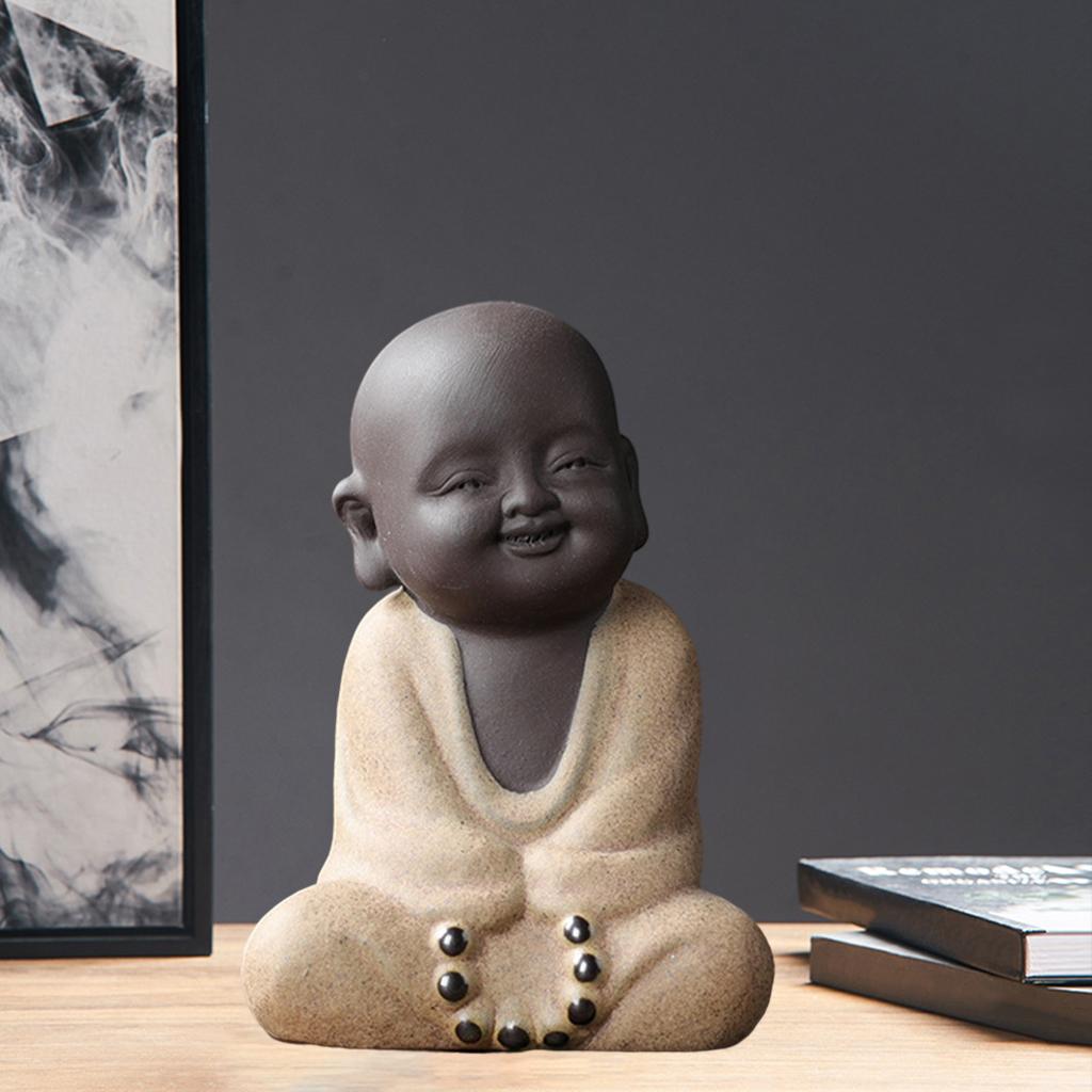 Tea Pet Monk Ornaments Decor Statue Ceramic for Small Room 6.7cmx9.6cm