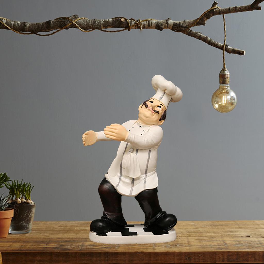 1x Resin Chef Figurine Statue Ornaments Bar Restaurant Kitchen Cafe Decor 12x12x32cm