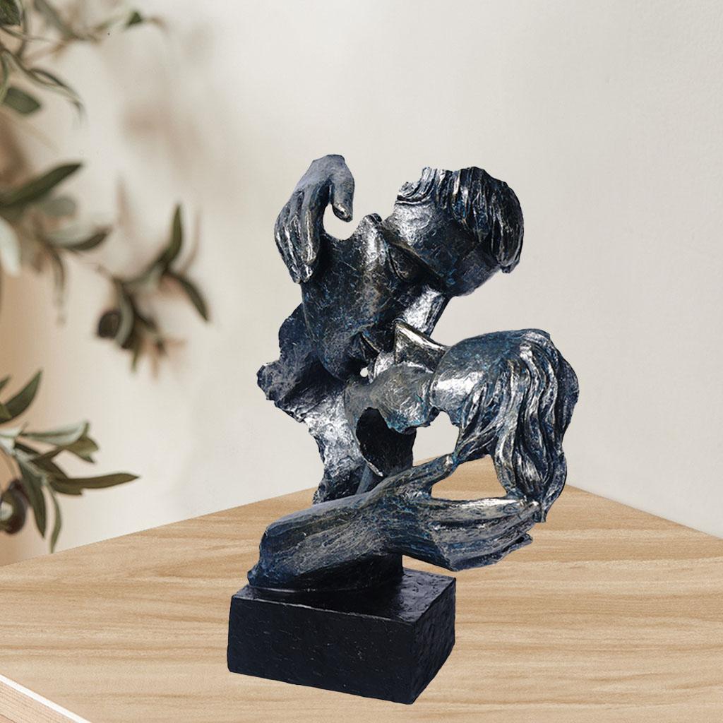Kissing Couple Face Statue Sculpture Figurine Hug for Wedding Office Silver