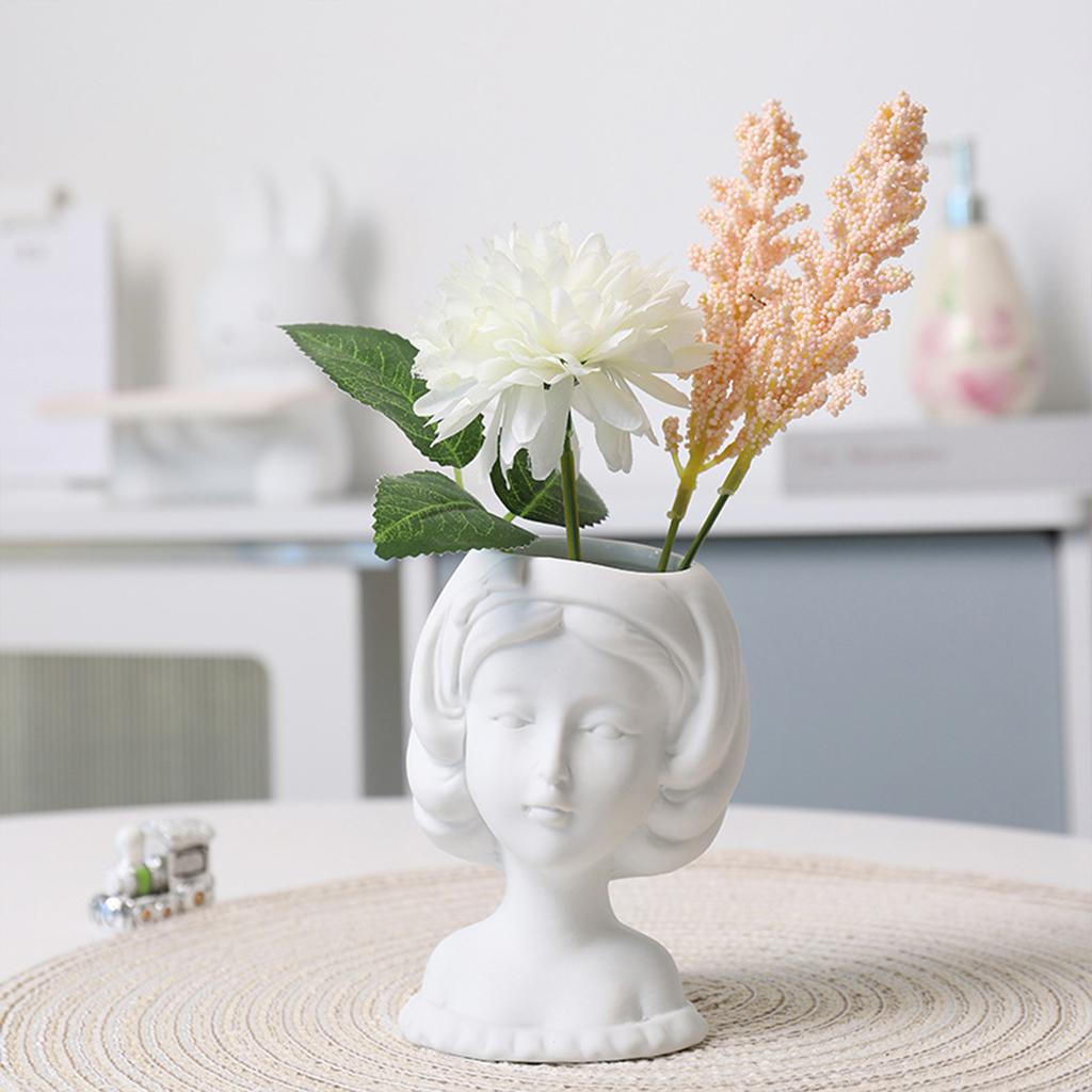 Ceramic Vase Girl Face Head Flower Pot Plant Planter Home Living Room Decor 11.5x8x7.5cm