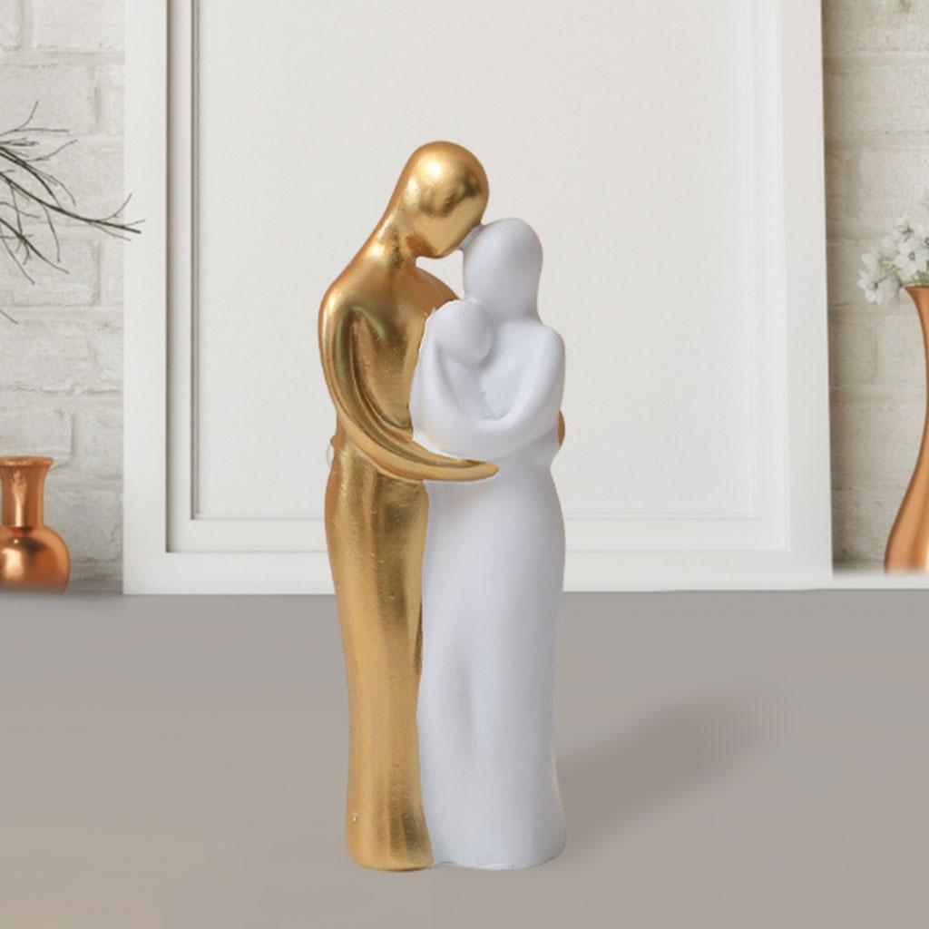 Resin Family Couple Figurine Sculpture Desktop Decoration Family Gold