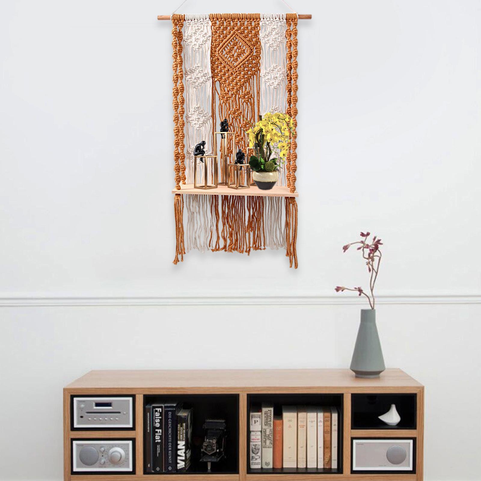 Tapestry Wall Shelf Home Decor Magazines Flowerpot Organizer for Living Room Orange
