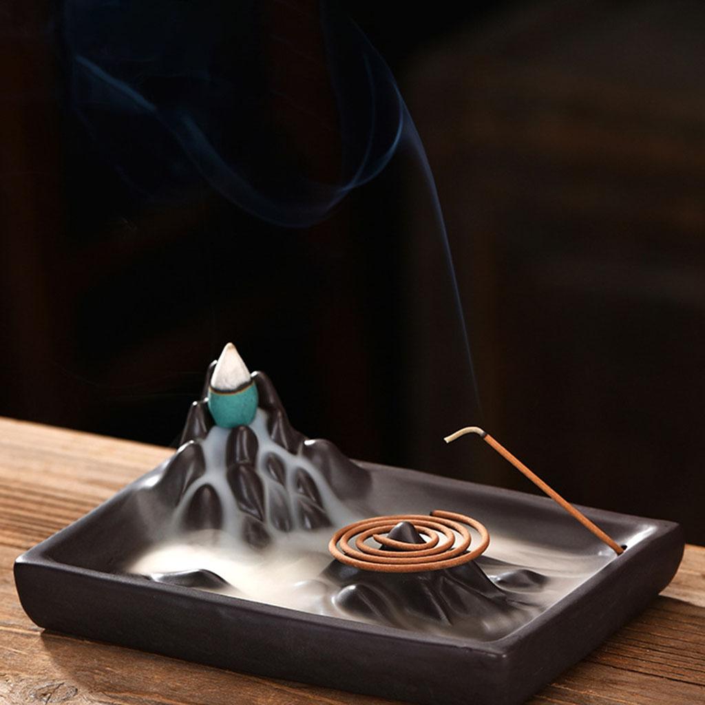 Backflow Incense Cone Burner Meditation Decoration Aroma Smoke Waterfall